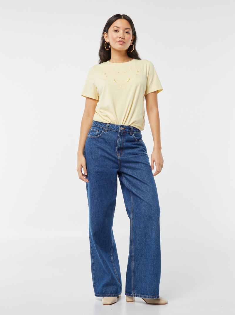 T-shirt à manches courtes avec broderies fantaisies Jaune clair - Kiabi