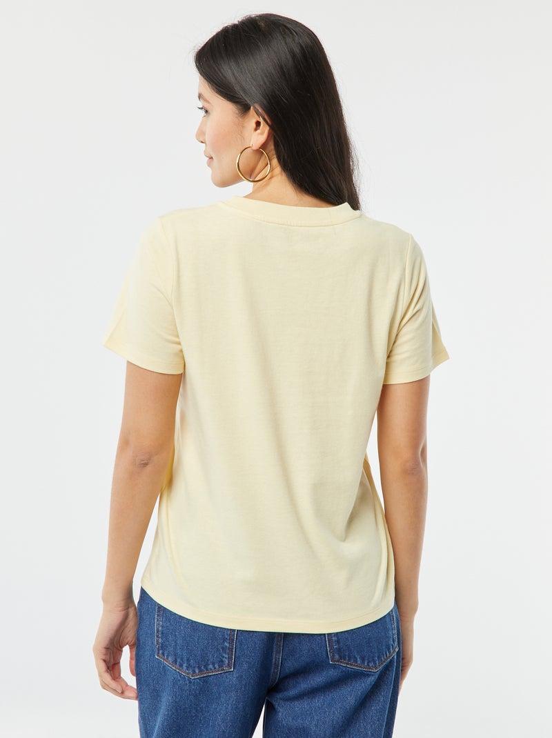 T-shirt à manches courtes avec broderies fantaisies Jaune clair - Kiabi