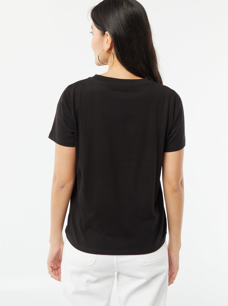 T-shirt à manches courtes avec broderies fantaisies Noir - Kiabi