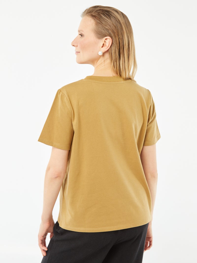 T-shirt à manches courtes avec broderies fantaisies Vert bronze - Kiabi