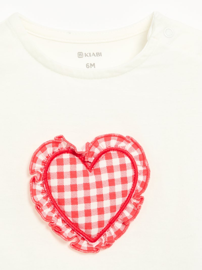 T-shirt à manches courtes avec cœur cousu Blanc - Kiabi