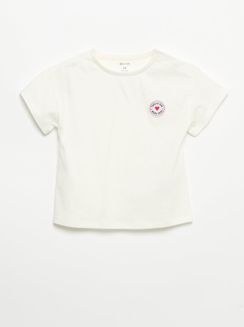 T-shirt à manches courtes avec cœur cousu Blanc - Kiabi