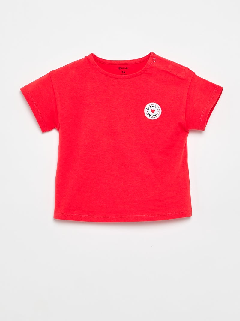 T-shirt à manches courtes avec cœur cousu Rouge - Kiabi