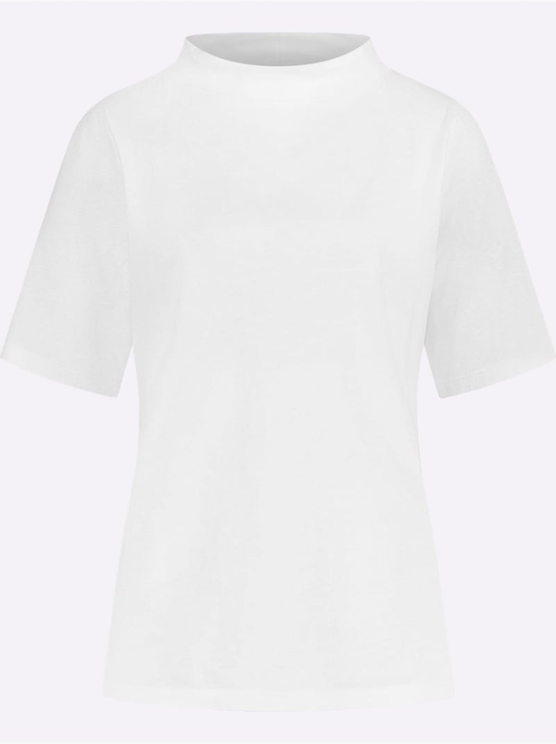 T-shirt à manches courtes avec col corolle en jersey coton - Taille standard - Moda Vilona Ecru - Kiabi