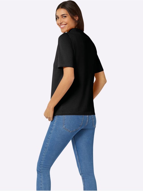 T-shirt à manches courtes avec col corolle en jersey coton - Taille standard - Moda Vilona - Kiabi