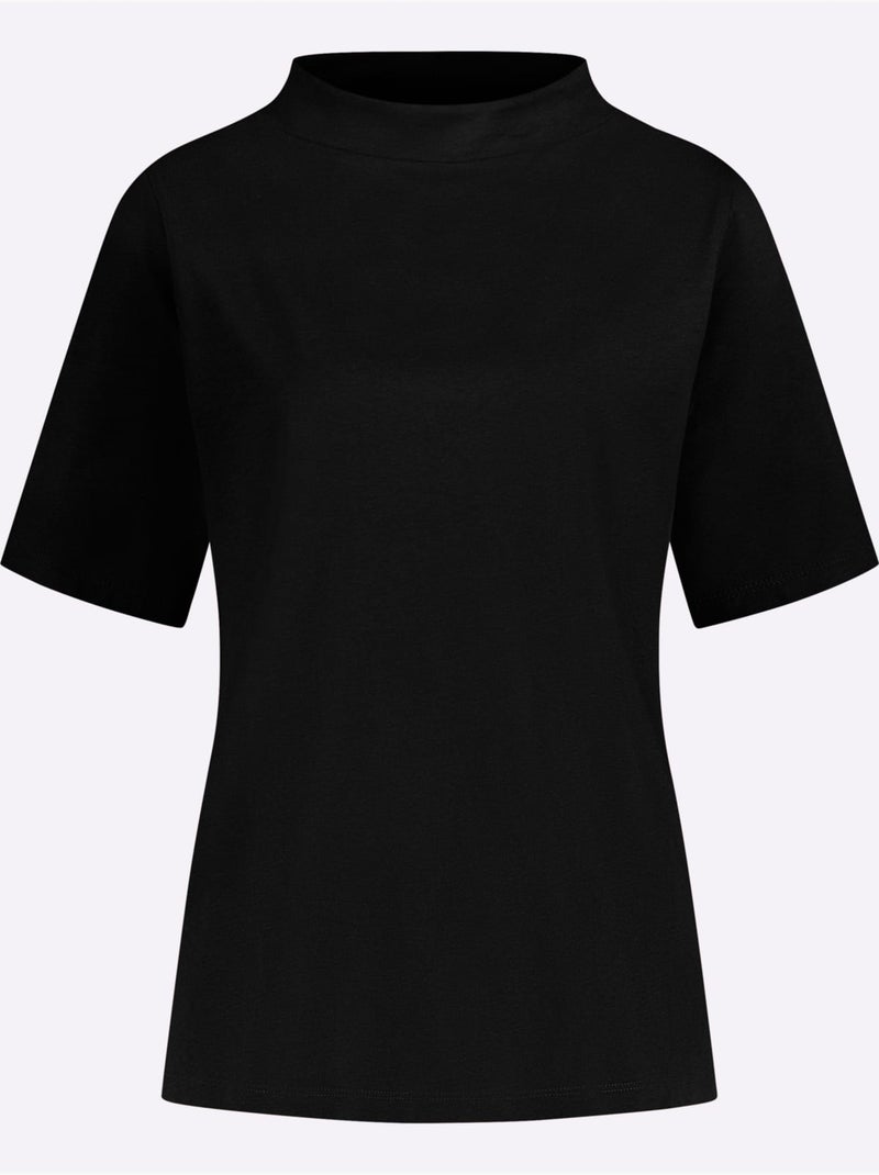 T-shirt à manches courtes avec col corolle en jersey coton - Taille standard - Moda Vilona Noir - Kiabi