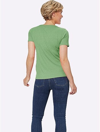 T-shirt à manches courtes en qualité côtelée avec col en V - Taille standard - Witt