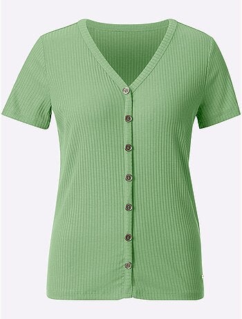 T-shirt à manches courtes en qualité côtelée avec col en V - Taille standard - Witt
