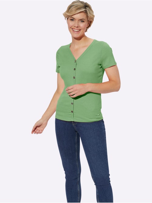 T-shirt à manches courtes avec col en V et boutonnière décorative - Taille standard - Witt - Kiabi