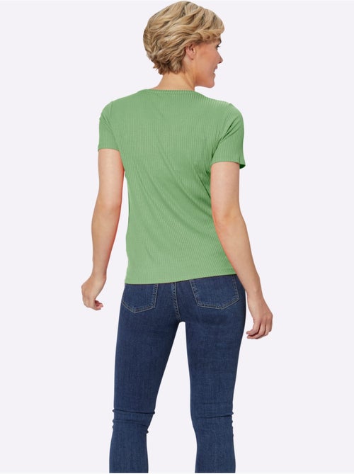 T-shirt à manches courtes avec col en V et boutonnière décorative - Taille standard - Witt - Kiabi