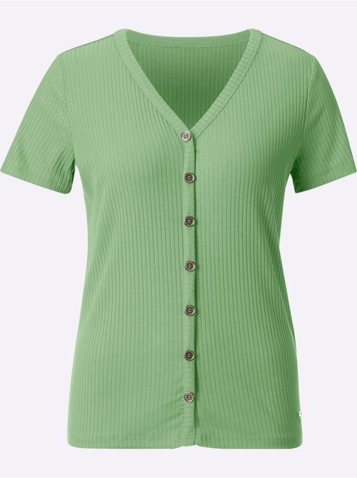 T-shirt à manches courtes avec col en V et boutonnière décorative - Taille standard - Witt - Kiabi