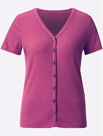 T-shirt à manches courtes en qualité côtelée avec col en V - Taille standard - Witt