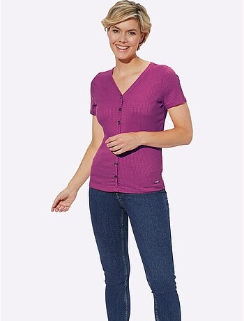 T-shirt à manches courtes en qualité côtelée avec col en V - Taille standard - Witt