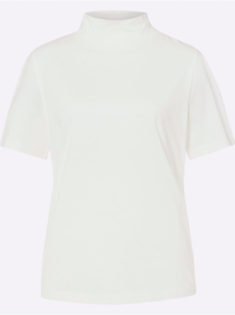 T-shirt à manches courtes avec col montant et qualité agréable - Taille standard - Moda Vilona Ecru - Kiabi