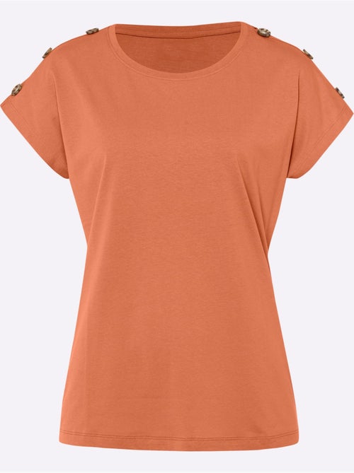 T-shirt à manches courtes avec col rond et boutons imitation corne - Taille standard - Moda Vilona - Kiabi T-shirt à manches courtes avec col rond et boutons imitation corne - Taille standard - Moda Vilona - Kiabi