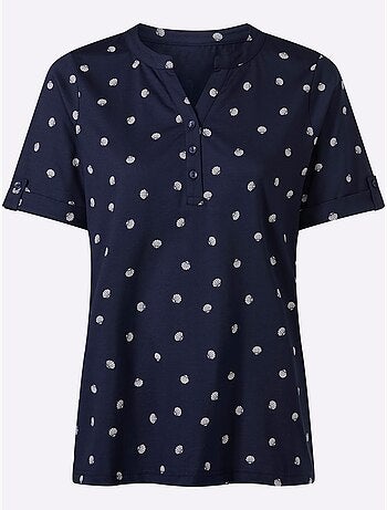 T-shirt à manches courtes avec col rond et imprimé marin à pois - Taille standard - Moda Vilona