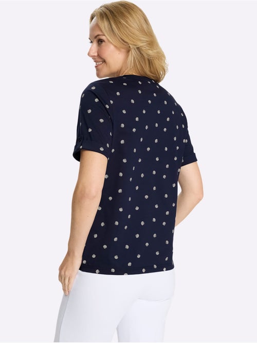 T-shirt à manches courtes avec col rond et imprimé marin à pois - Taille standard - Moda Vilona - Kiabi T-shirt à manches courtes avec col rond et imprimé marin à pois - Taille standard - Moda Vilona - Kiabi