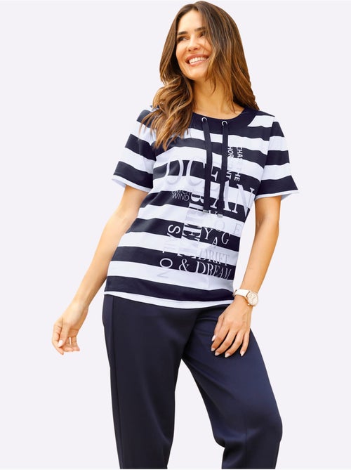 T-shirt à manches courtes avec col rond et inscription brillante - Taille standard - Moda Vilona - Kiabi