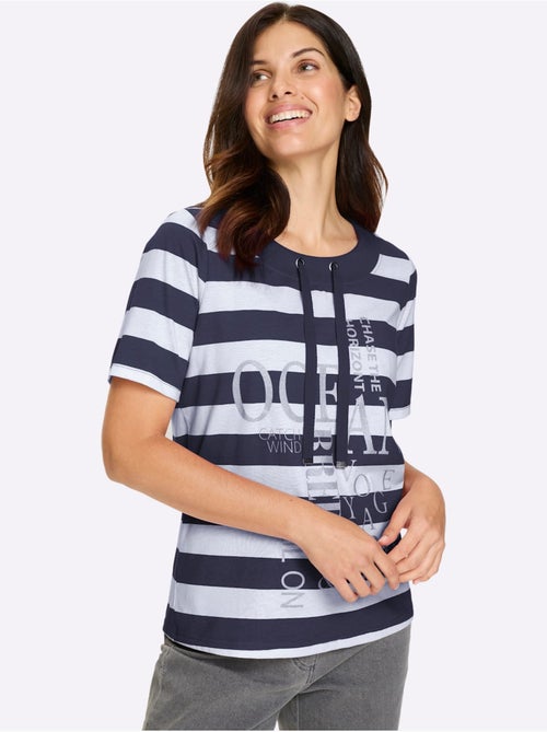 T-shirt à manches courtes avec col rond et inscription brillante - Taille standard - Moda Vilona - Kiabi