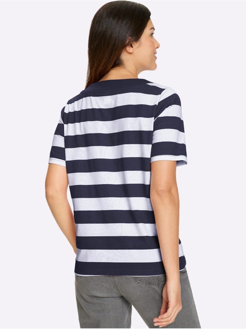 T-shirt à manches courtes avec col rond et inscription brillante - Taille standard - Moda Vilona - Kiabi