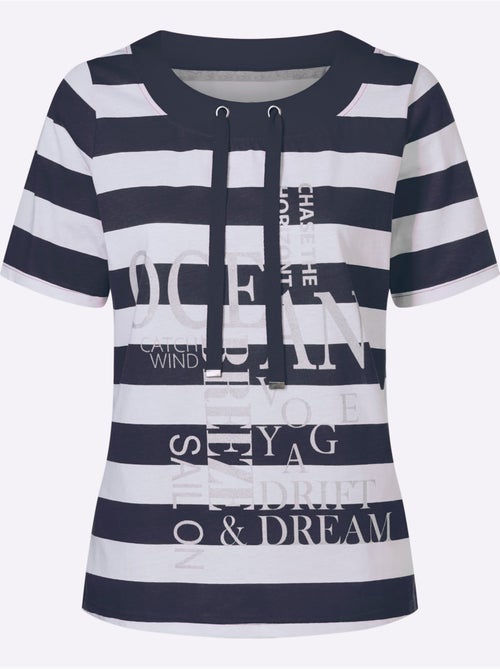 T-shirt à manches courtes avec col rond et inscription brillante - Taille standard - Moda Vilona - Kiabi