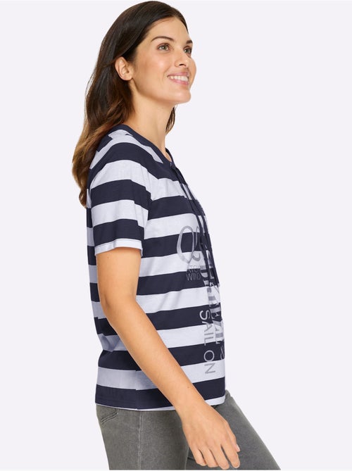 T-shirt à manches courtes avec col rond et inscription brillante - Taille standard - Moda Vilona - Kiabi