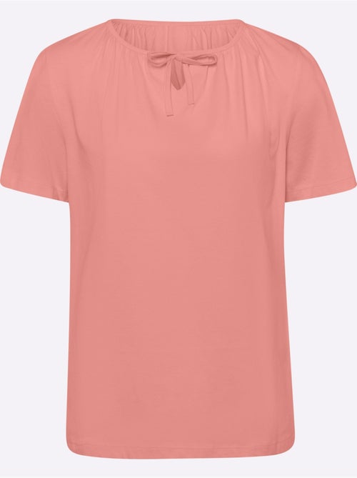 T-shirt à manches courtes avec col rond et lien à nouer - taille standard - moda vilona - Kiabi T-shirt à manches courtes avec col rond et lien à nouer - taille standard - moda vilona - Kiabi