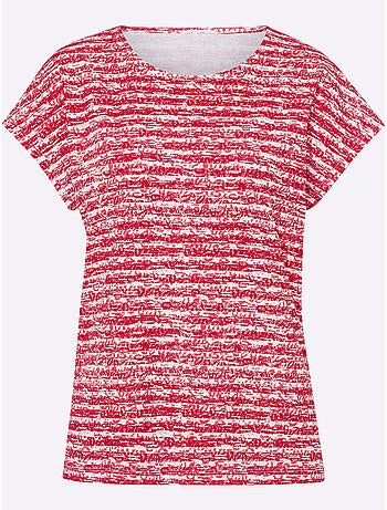 T-shirt à manches courtes avec col rond et rayures délavées - Taille standard - Moda Vilona
