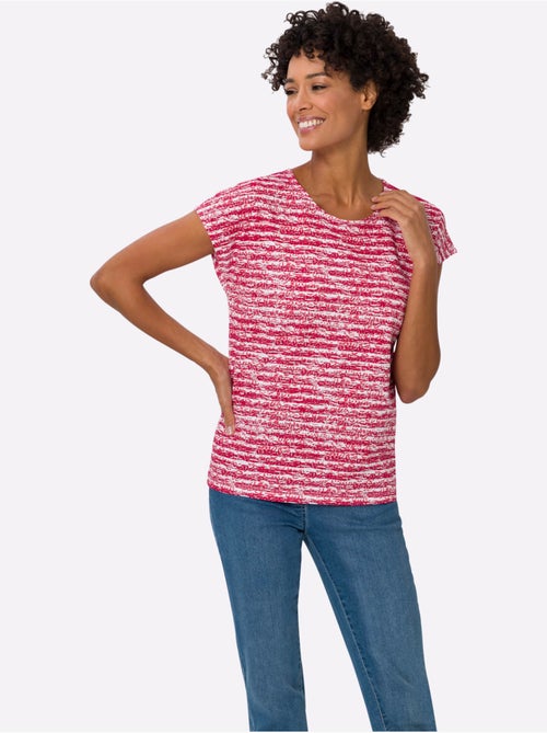 T-shirt à manches courtes avec col rond et motif à rayures - Taille standard - Moda Vilona - Kiabi T-shirt à manches courtes avec col rond et motif à rayures - Taille standard - Moda Vilona - Kiabi