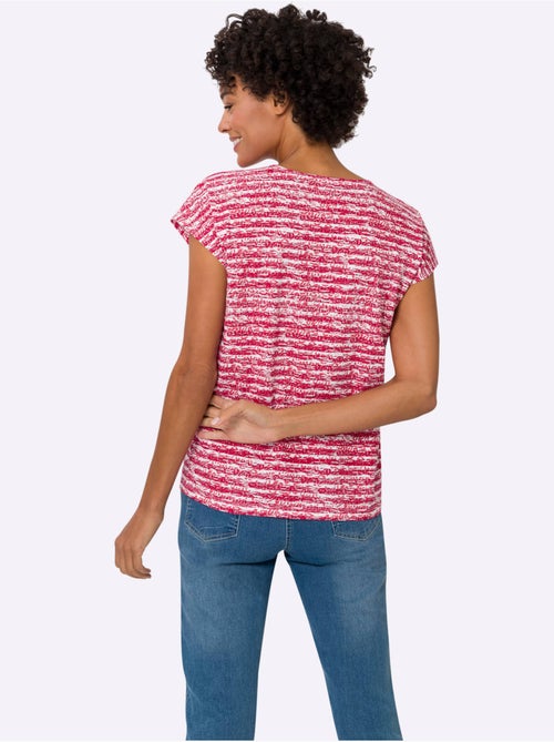 T-shirt à manches courtes avec col rond et motif à rayures - Taille standard - Moda Vilona - Kiabi T-shirt à manches courtes avec col rond et motif à rayures - Taille standard - Moda Vilona - Kiabi