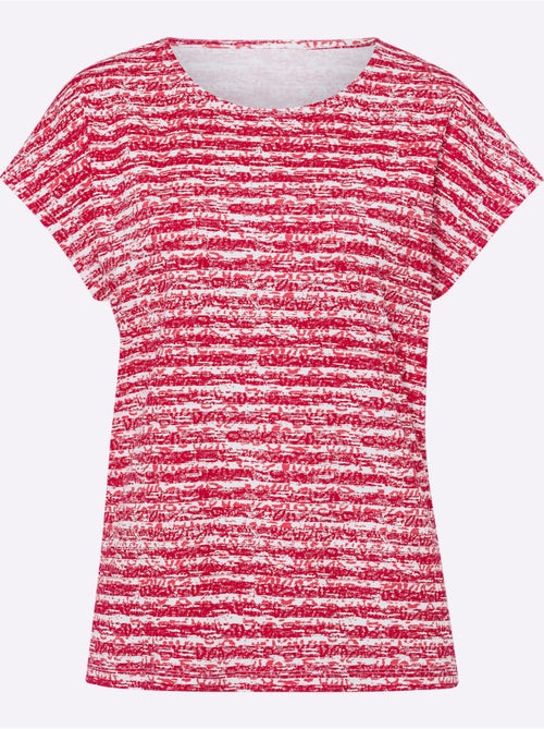 T-shirt à manches courtes avec col rond et motif à rayures - Taille standard - Moda Vilona - Kiabi T-shirt à manches courtes avec col rond et motif à rayures - Taille standard - Moda Vilona - Kiabi