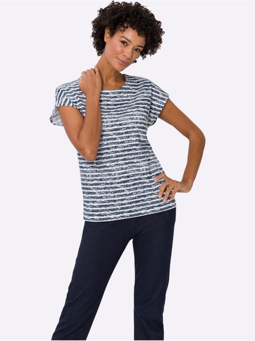 T-shirt à manches courtes avec col rond et rayures délavées - Taille standard - Moda Vilona - Kiabi