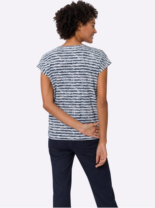 T-shirt à manches courtes avec col rond et rayures délavées - Taille standard - Moda Vilona - Kiabi