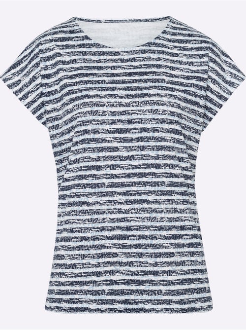 T-shirt à manches courtes avec col rond et rayures délavées - Taille standard - Moda Vilona - Kiabi