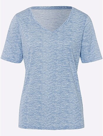 T-shirt à manches courtes avec col V et effet chiné doux - Taille standard - Moda Vilona