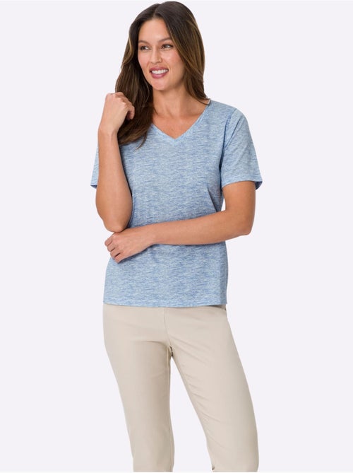 T-shirt à manches courtes avec col V et effet chiné - Taille standard - Moda Vilona - Kiabi T-shirt à manches courtes avec col V et effet chiné - Taille standard - Moda Vilona - Kiabi