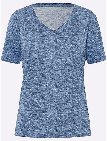 T-shirt à manches courtes avec col V et effet chiné doux - Taille standard - Moda Vilona