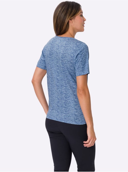 T-shirt à manches courtes avec col V et effet chiné doux - Taille standard - Moda Vilona - Kiabi