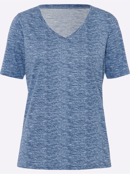T-shirt à manches courtes avec col V et effet chiné doux - Taille standard - Moda Vilona - Kiabi