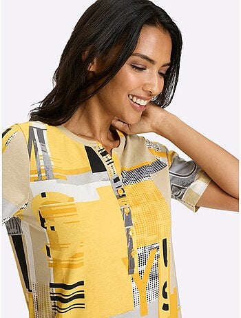 T-shirt à manches courtes avec col v et imprimé graphique - taille standard - moda vilona