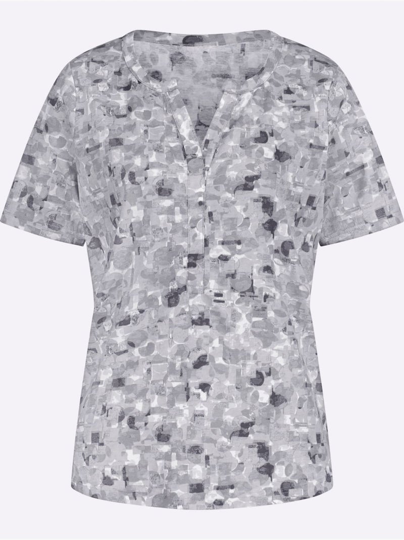 T-shirt à manches courtes avec col V et imprimé harmonieux - Taille standard - Moda Vilona Gris Gris clair - Kiabi