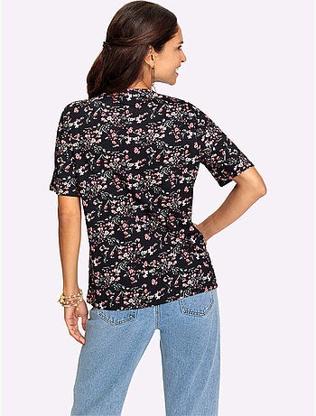 T-shirt à manches courtes avec col en V et motifs floraux - Taille standard - Witt