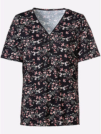 T-shirt à manches courtes avec col en V et motifs floraux - Taille standard - Witt