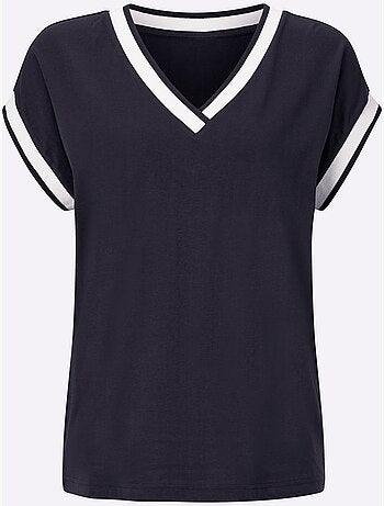 T-shirt à manches courtes avec col V et ruban décoratif - Taille standard - Moda Vilona