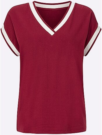 T-shirt à manches courtes avec col V et ruban décoratif - Taille standard - Moda Vilona