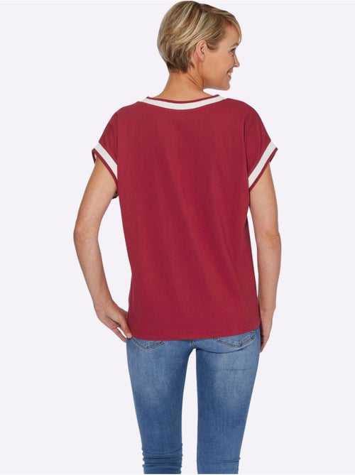 T-shirt à manches courtes avec col V et ruban décoratif - Taille standard - Moda Vilona - Kiabi