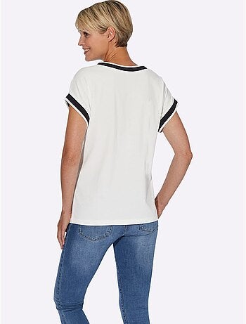 T-shirt à manches courtes avec col v et ruban décoratif - taille standard - moda vilona