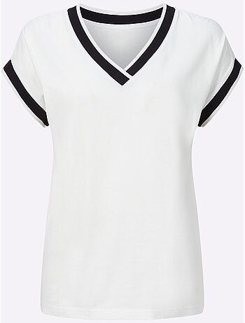 T-shirt à manches courtes avec col v et ruban décoratif - taille standard - moda vilona