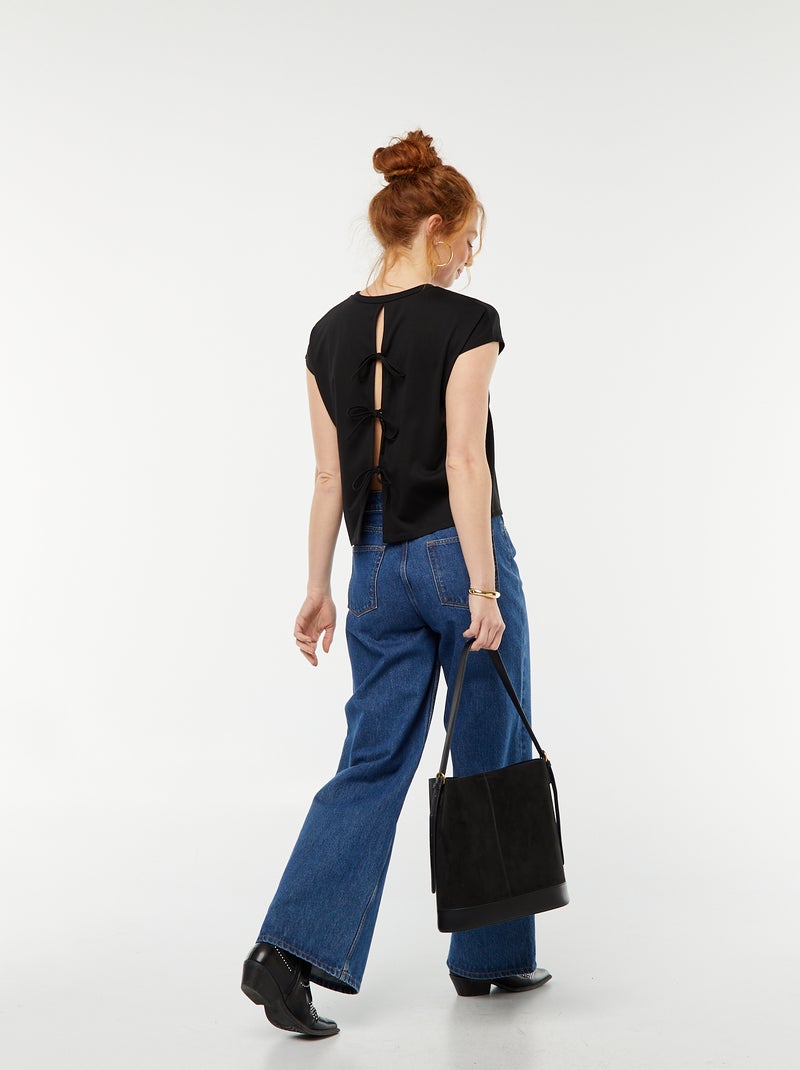 T-shirt à manches courtes avec dos ouvert Noir - Kiabi