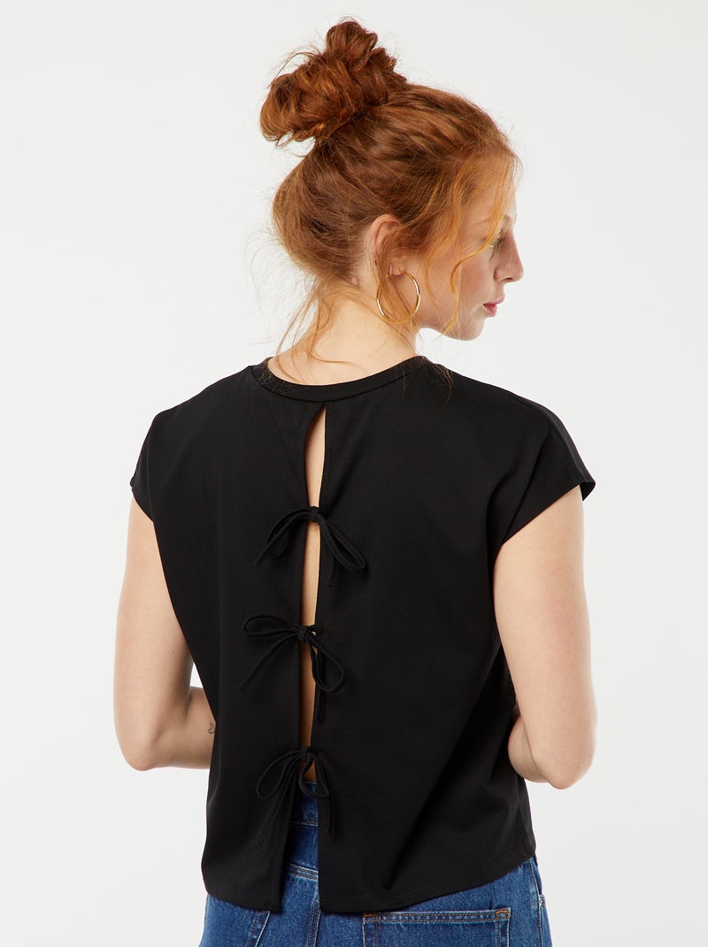 T-shirt à manches courtes avec dos ouvert Noir - Kiabi